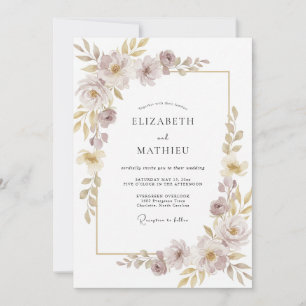 Convites Casamento Floral Luminoso de Champanhe