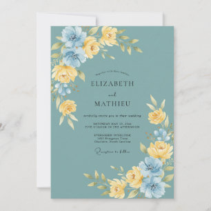 Convites Casamento Floral Luminoso Turquesa