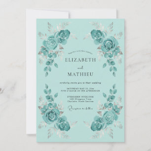 Convites Casamento Floral Luminoso Turquesa