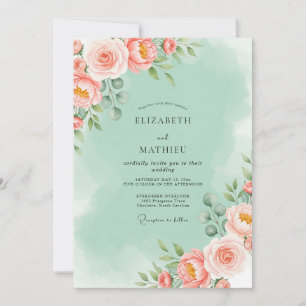 Convites Casamento Floral Luminoso Verde Menta