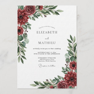 Convites Casamento Floral Luxuoso Borgonha