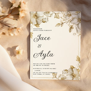 Convites Casamento floral luxuoso e sofisticado em branco e