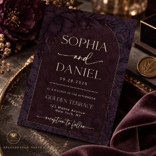 Convites Casamento Floral Luxuoso Plum Noir Moody