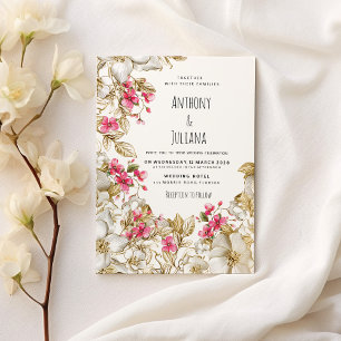 Convites Casamento Floral Luxuoso Rosa Branco Dourado