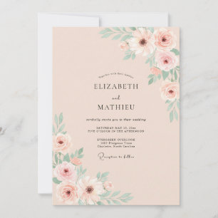 Convites Casamento Floral Luxuriante Rosa Corado
