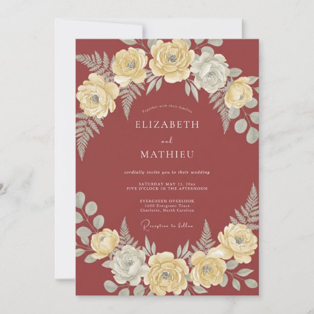 Convites Casamento Floral Luxuriante Terracota (Frente)