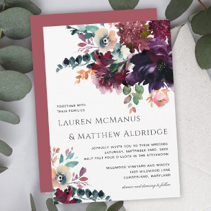 Convites Casamento Floral Luxurioso Dark Watercolor