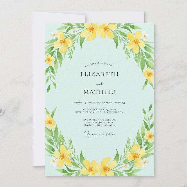 Convites Casamento Floral Macio Amarelo de Primavera (Frente)