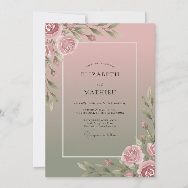 Convites Casamento Floral Macio Bege (Frente)