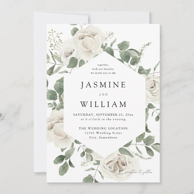Convites Casamento Floral Macio Branco 2 (Frente)