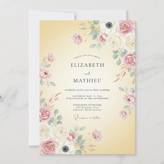Convites Casamento Floral Macio de Buttercream (Frente)