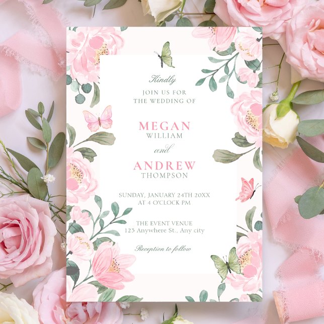 Convites Casamento floral macio rosa (Criador carregado)
