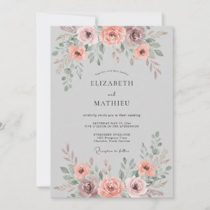 Convites Casamento Floral Macio Rosa Empoeirado
