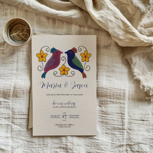 Convites Casamento Floral Magenta Azul Naval de Pássaros Me