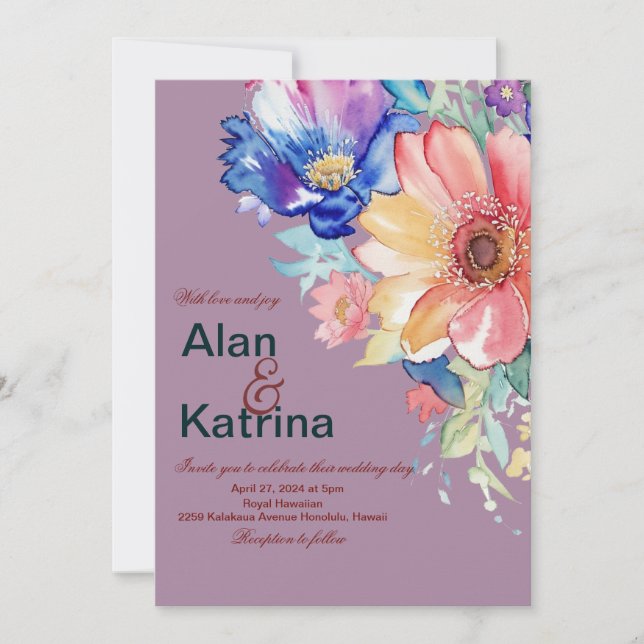 Convites Casamento Floral Magenta Ousado (Frente)