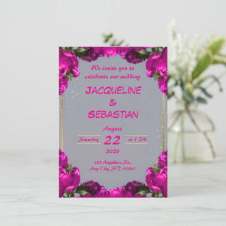 Convites Casamento Floral Magenta Ousado