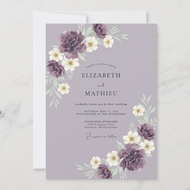 Convites Casamento Floral Magnífico de Lavanda (Frente)