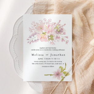 Convites Casamento Floral Magnolia, Blush Rosa