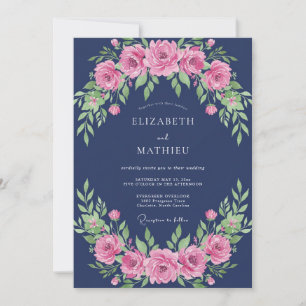 Convites Casamento Floral Majestoso Azul Marinho