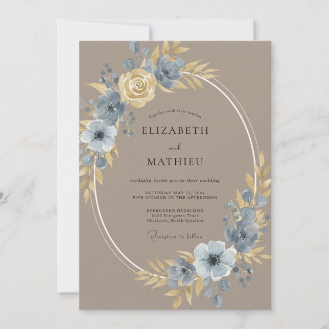 Convites Casamento Floral Majestoso Bege (Frente)