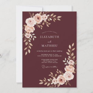 Convites Casamento Floral Majestoso Borgonha