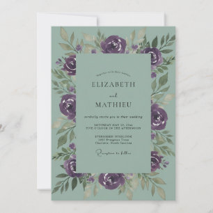 Convites Casamento Floral Majestoso em Verde Salvia