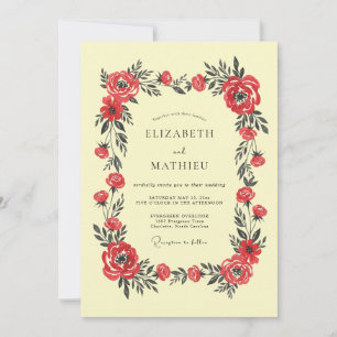 Convites Casamento Floral Majestoso Escarlate