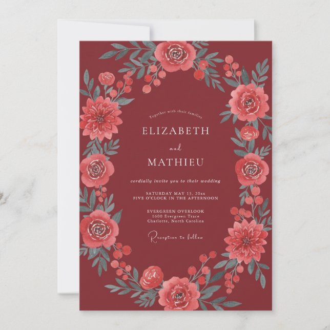 Convites Casamento Floral Majestoso Marrom (Frente)
