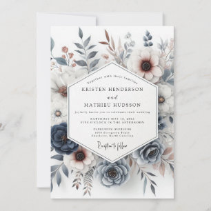 Convites Casamento Floral Mal-humorado Azul Ardesia e Ferru