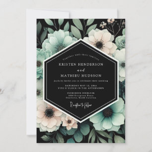 Convites Casamento Floral Mal-humorado Azul-turquesa e Bege