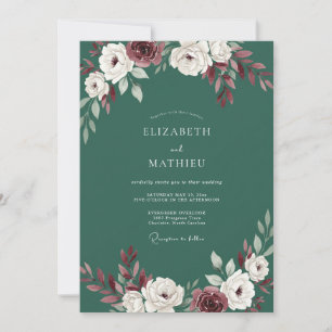 Convites Casamento Floral Mal-humorado em Verde Pinheiro