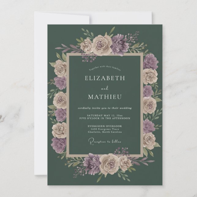 Convites Casamento Floral Mal-humorado Evergreen (Frente)
