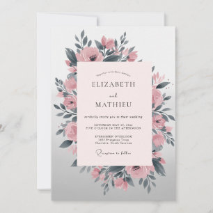 Convites Casamento Floral Mal-humorado Rosa Bege