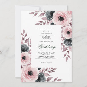 Convites Casamento Floral Mal-humorado Rosa Empoeirado