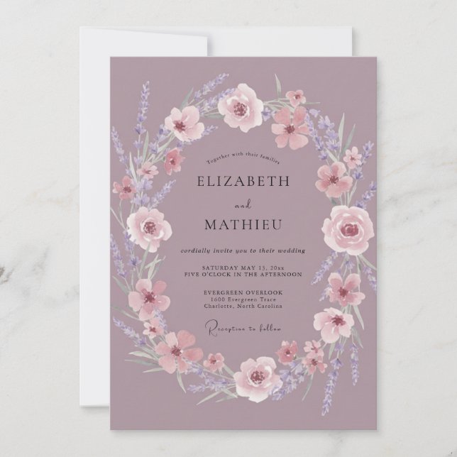 Convites Casamento Floral Malva (Frente)