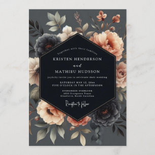 Convites Casamento Floral Malva Charcoal