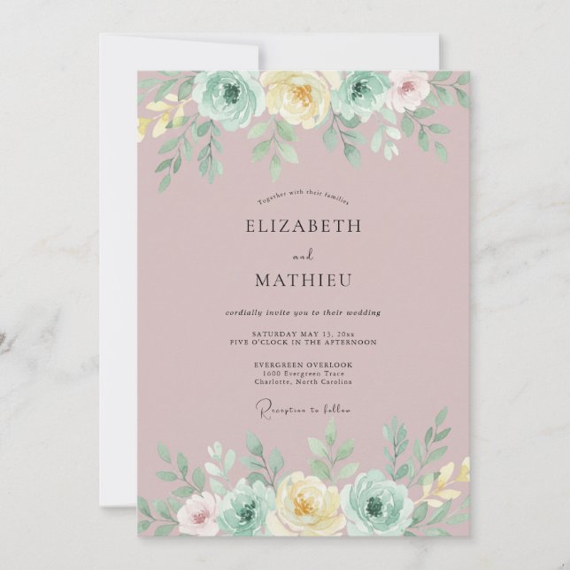Convites Casamento Floral Malva na Primavera (Frente)