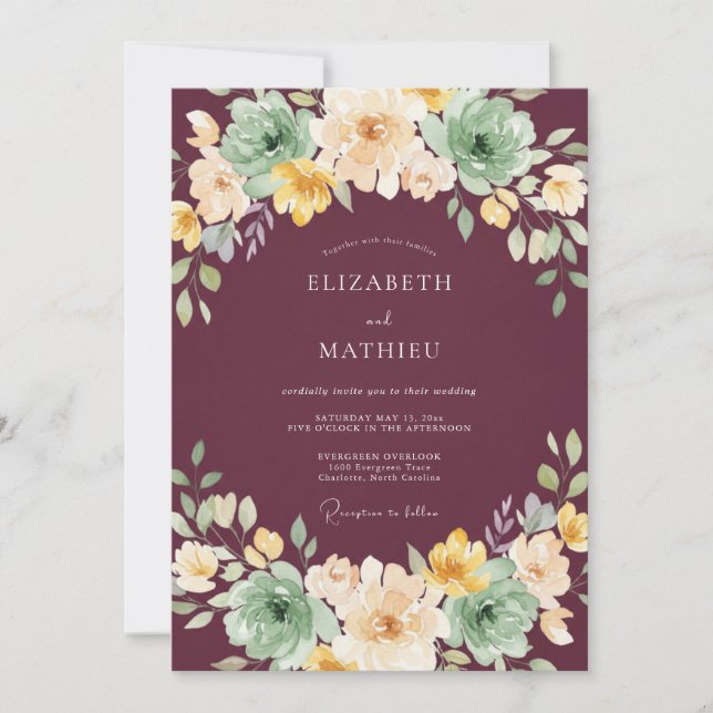 Convites Casamento Floral Malva Temperamental (Frente)
