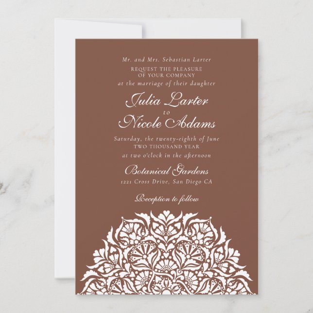 Convites Casamento Floral Mandala Boho Marrom Empoeirado Ca (Frente)
