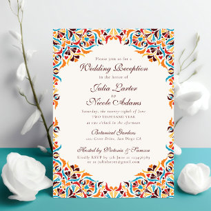Convites Casamento Floral Mandala Caprichoso Laranja Azul T