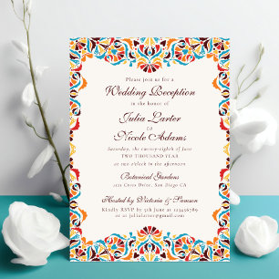 Convites Casamento Floral Mandala Caprichoso Laranja Azul T