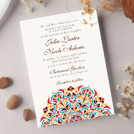Convites Casamento Floral Mandala Laranja Teal Caprichoso