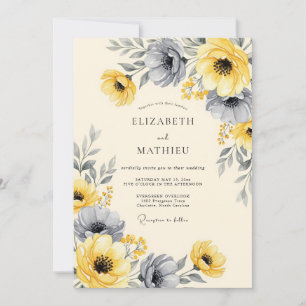 Convites Casamento Floral Marcante com Carvão Amarelo