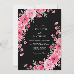 Convites Casamento Floral Marcante Preto