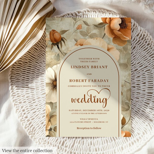 Convites Casamento Floral Marfim Boho Rústico Chic Terracot (Rustic Boho Terra Cotta Ivory Floral Wedding Invitation)