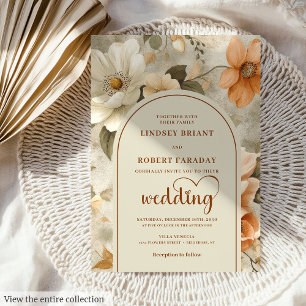 Convites Casamento Floral Marfim Cobre Boho Atemporal