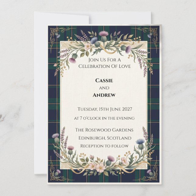 Convites Casamento Floral Marinho (Frente)