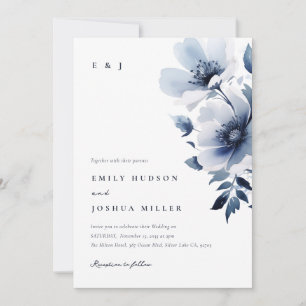 Convites Casamento Floral marinho Azul