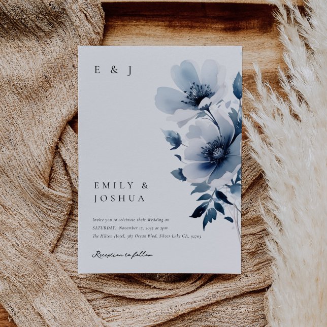 Convites Casamento Floral marinho Azul (Criador carregado)