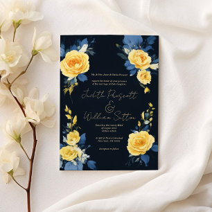 Convites Casamento floral marinho azul-boho-amarelo